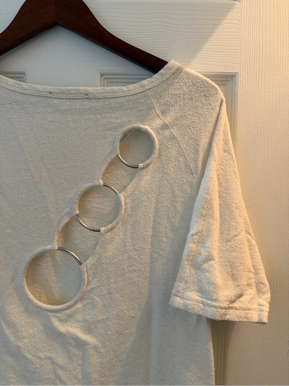 Diesel Cream Short Sleeve Tee Dress with Metal Ring Cutouts
